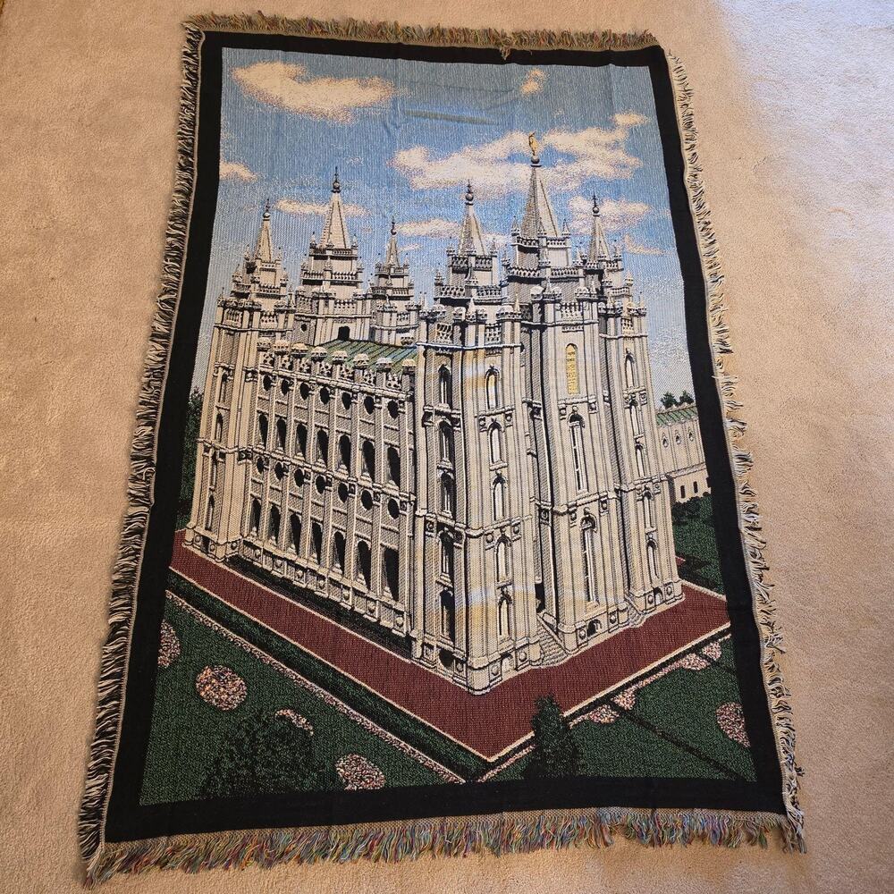 Salt Lake Temple Throw Blanket Non-Standard Cotton Multicolor Religious USA Made